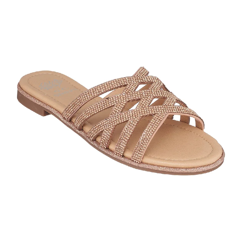 Stylish sandals with criss-cross straps for an elegant appearance -Sage Rose Gold Flat Sandals