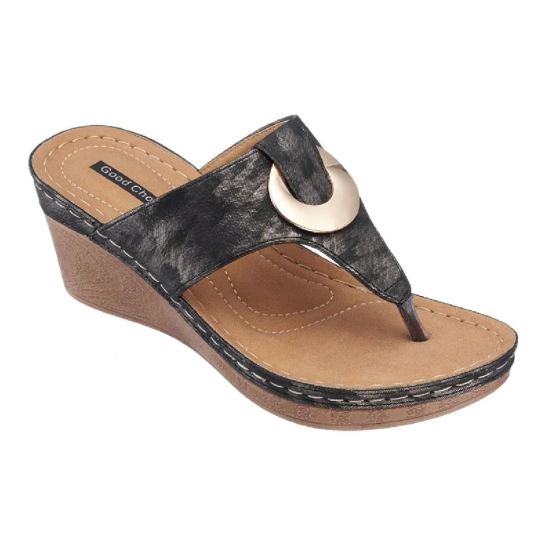 Sandals for men with breathable designs for hot weather -Good Choice Womens Genelle Faux Leather Slip-On Wedge Sandals