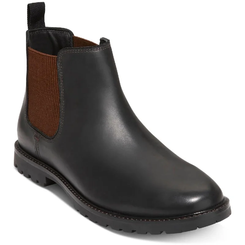 boots for outdoor workers in cold weather-Cole Haan Mens Midland Lug Leather Round Toe Chelsea Boots