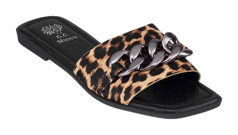 Sandals for women with breathable materials for warm weather -Rina Leopard Flat Sandals