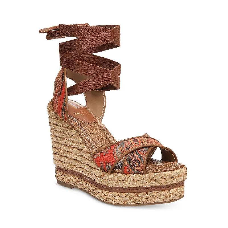 Comfortable sandals with soft, elastic straps for a flexible fit -Sam Edelman Womens Vaughn Raffia Wedge Sandals