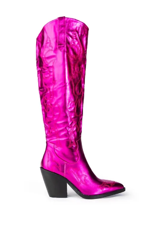 boots for preventing discomfort from cold conditions-MIMI-PINK METALLIC WESTERN BOOT