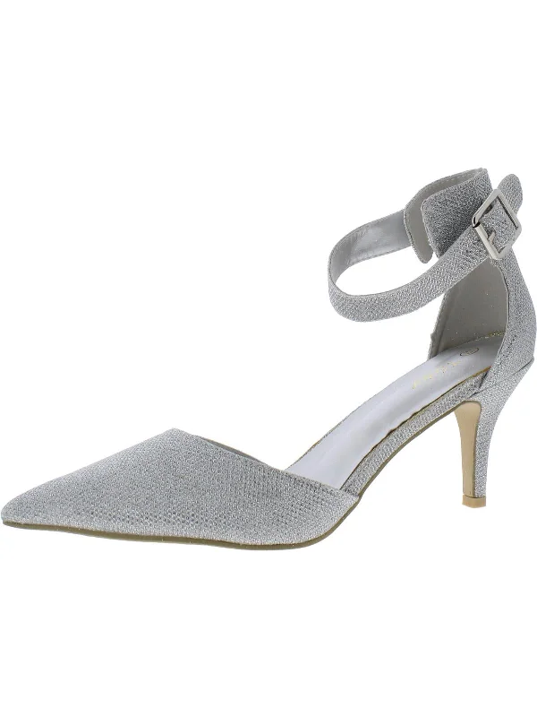 Womens Glitter Ankle Strap Pumps