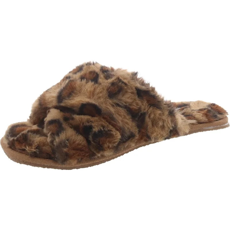 slippers with plush faux fur for warmth-BP. Womens Mae Faux Fur Slip On Slide Slippers