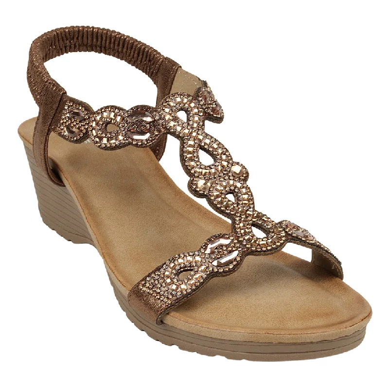 Stylish sandals for women with eye-catching beadwork for a boho look -Damaris Bronze Embellished Slingback Wedge Sandals