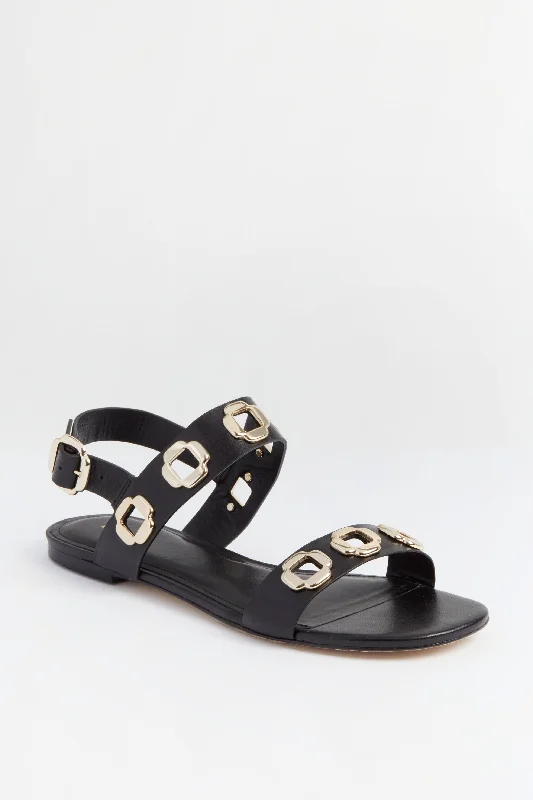 Comfortable sandals with flexible straps for easy movement -Black Leather Milan Flat Sandals