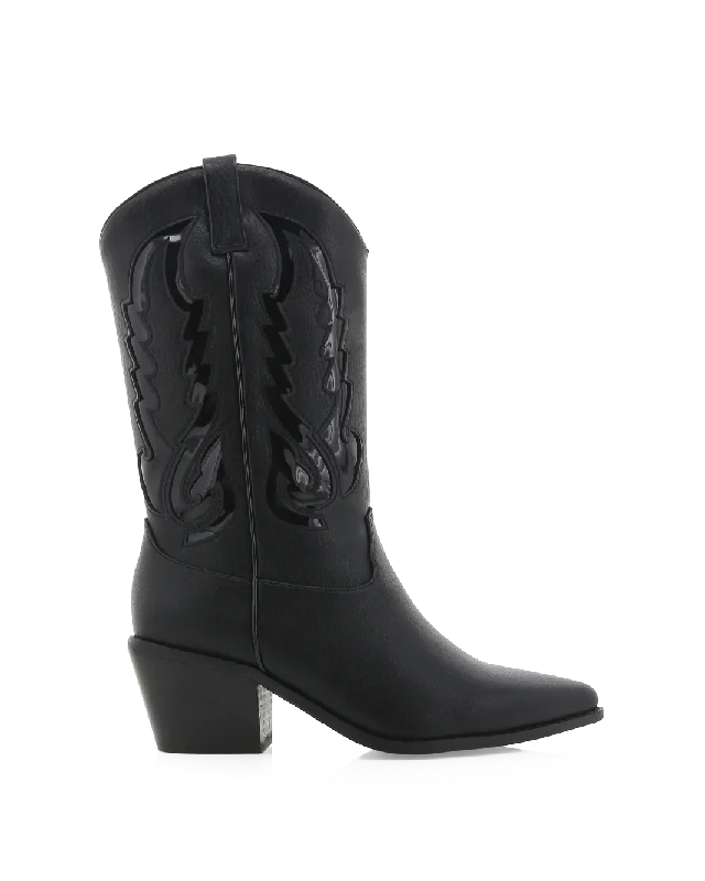 boots with weather-resistant material for outdoor use-NORVA  - BLACK-BLACK PATENT