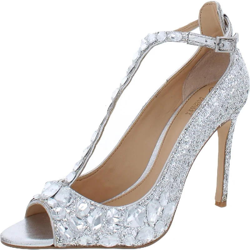 Sandals for women with minimalist straps for a sleek look -Badgley Mischka Womens Conroy Glitter Stilettos Dress Sandals