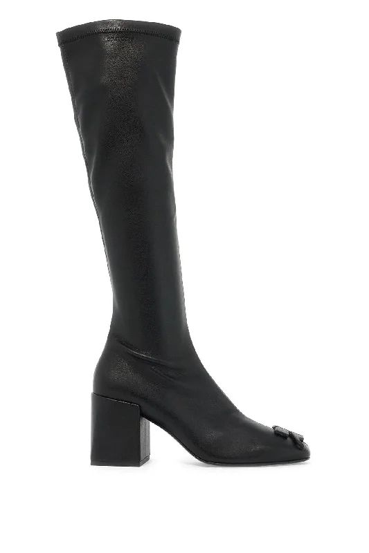 boots for warm and cozy winter style-COURREGÈS Chic Stretch Faux Leather Boots with Monogram Detail