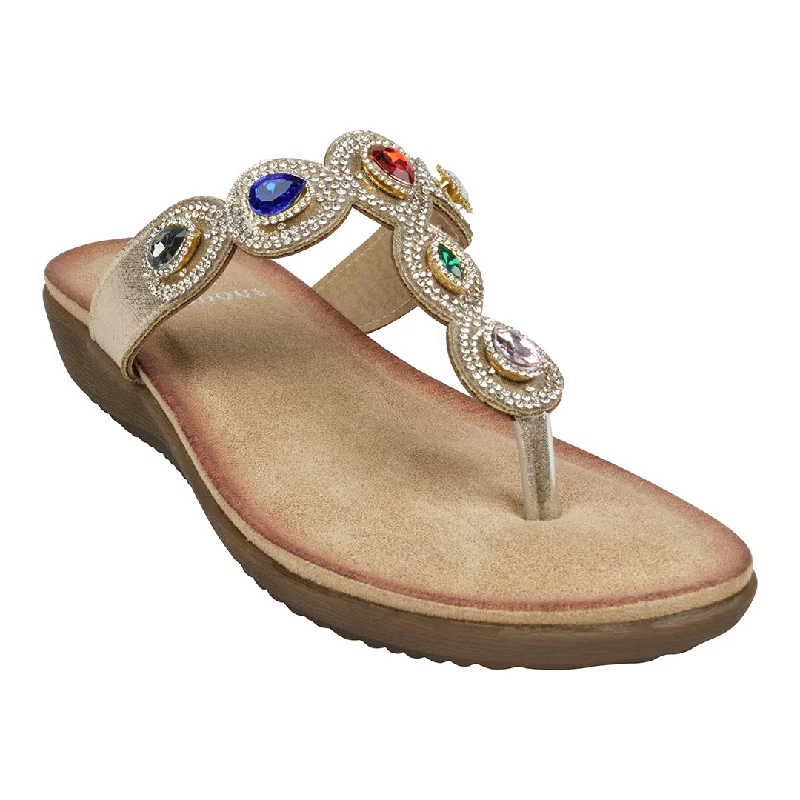 Sandals for women with stylish designs for both casual and semi-formal wear -Zara Gold Jeweled T-Strap Thong Flat Sandals