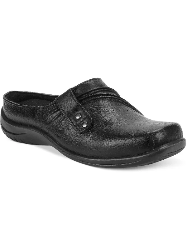 slippers for warm weather and comfort-Holly Womens Faux Leather Slip On Clogs