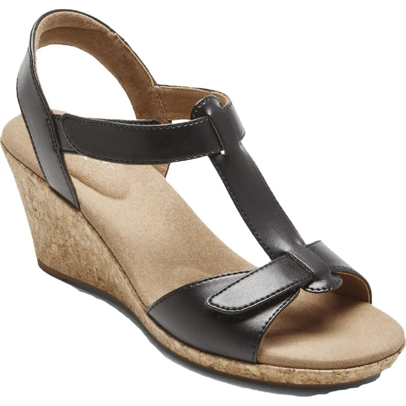 Sandals for women with arch support for extra comfort -Rockport Womens Blanca Faux Leather Ankle Strap T-Strap Sandals