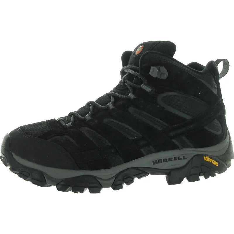 boots with shock-absorbing soles for comfort-Merrell Mens Leather Lace-Up Hiking Boots