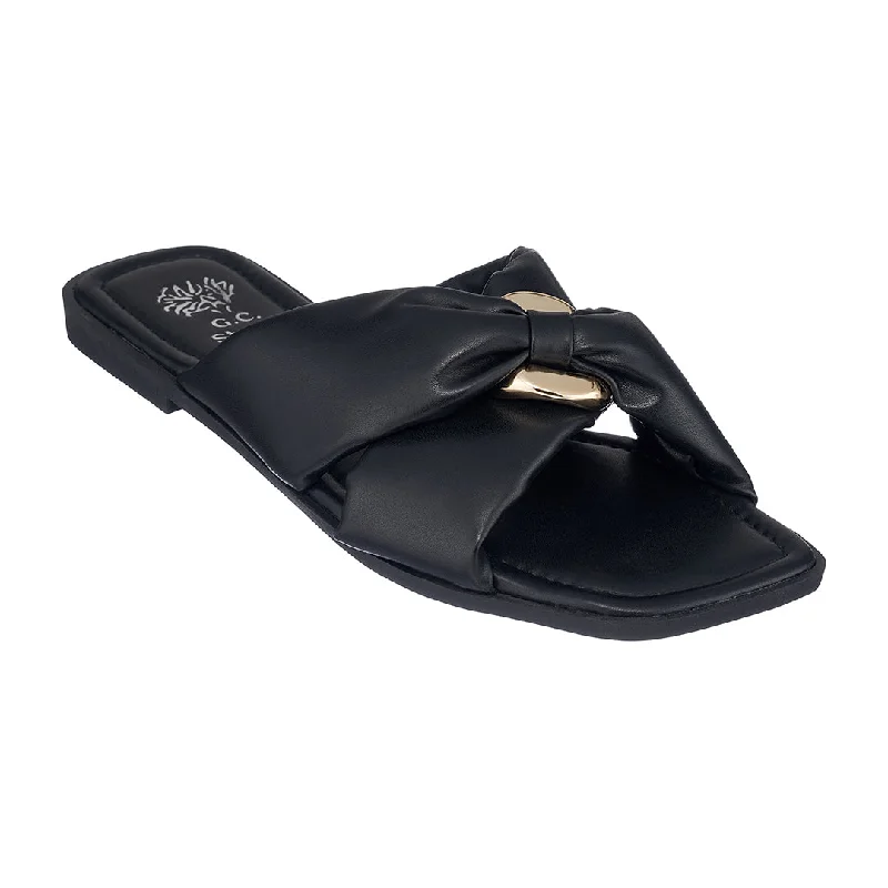 Comfortable sandals with arch support for flat feet -Perri Black Flat Sandals