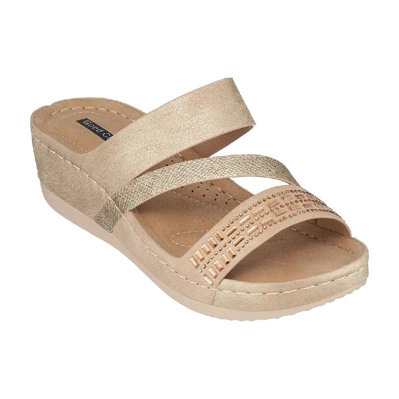 Sandals for women with easy slip-on design for convenience and comfort -Tera Gold Wedge Sandals