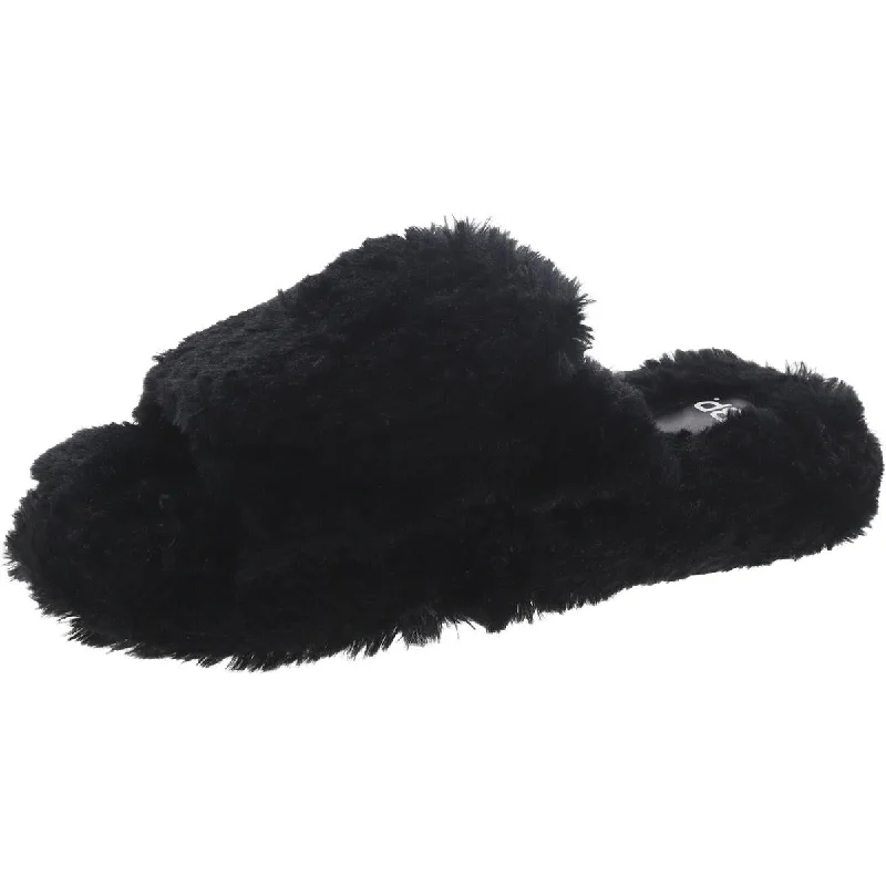 slippers for comfort in any season-BP. Womens Faux Fur Cushioned Footbed Slide Slippers