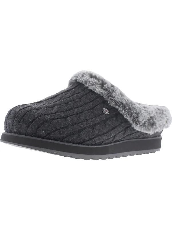 slippers for those who stand on their feet all day-Keepsakes Ice Angel Womens Cable Knit Faux Fur Clogs