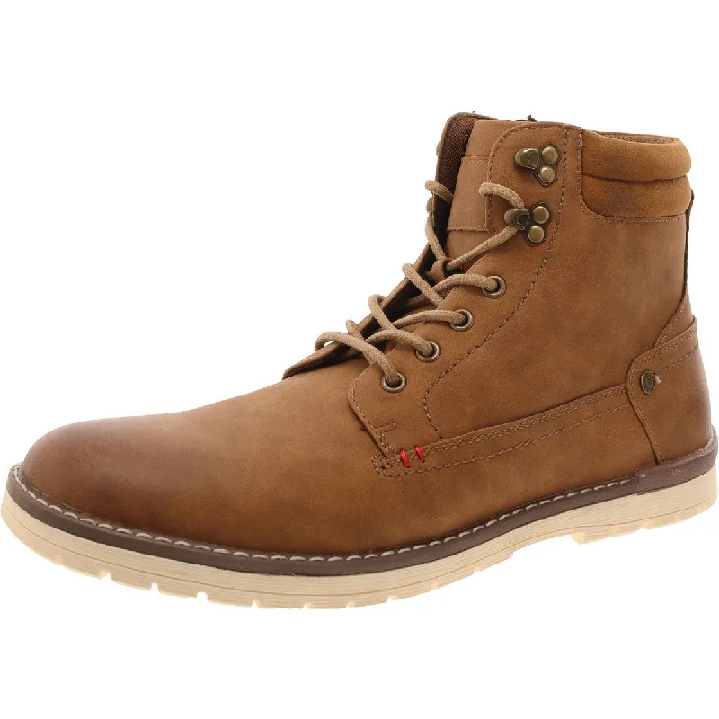 boots for comfort and warmth on long winter walks-Vostey Mens Faux Leather Zipper Combat & Lace-Up Boots