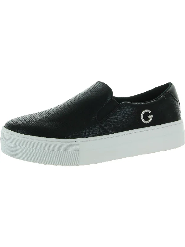 Paysyn  Womens Faux Leather Logo Slip-On Sneakers