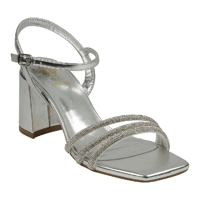 Comfortable sandals for women with a soft fabric lining for comfort -Tyra Silver Embellished Slingback Heeled Sandals