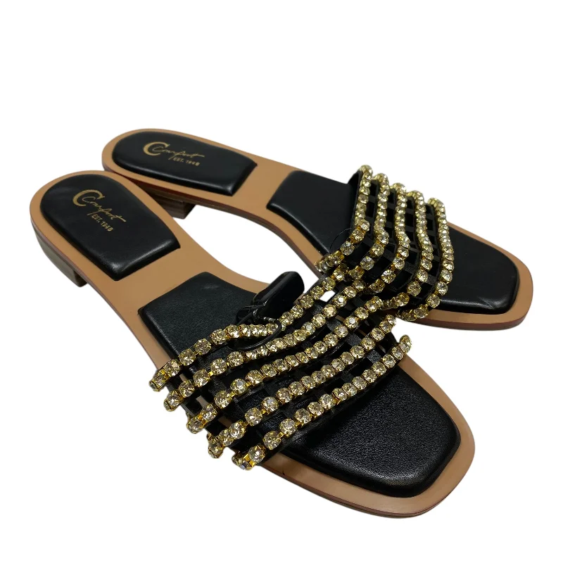 Flats shoes with leather material for durability -Sandals Flats By Cato In Black & Gold, Size: 11