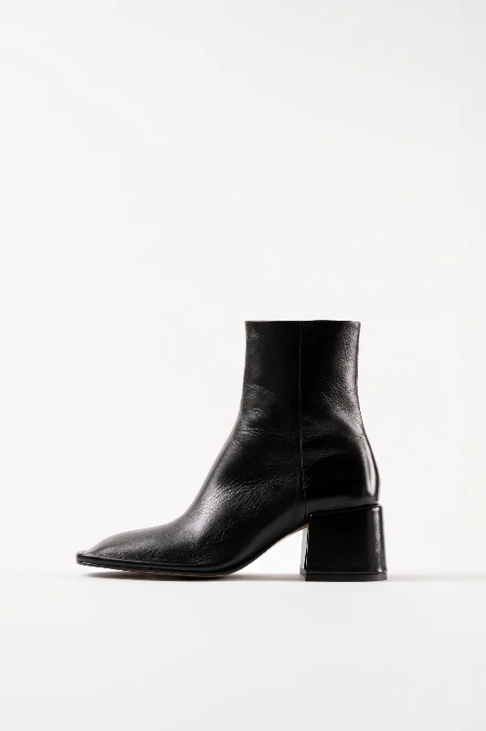 boots for added protection against rain and snow-TARA - Black Wrinkled Polished Leather Boots