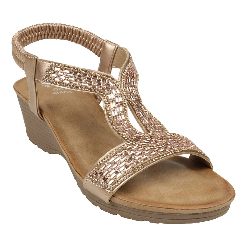 Sandals for women with extra cushioning around the straps for comfort -Celestia Rose Gold Cut Out Slingback Wedge Sandals