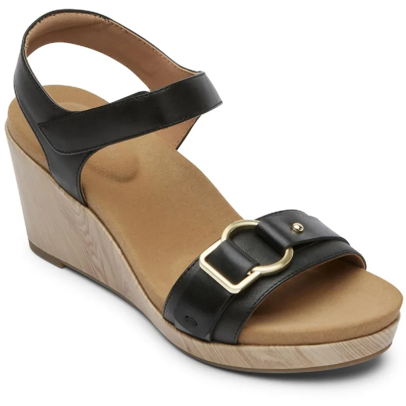 Trendy sandals with stylish gold accents for a touch of luxury -Rockport Womens Briah II Leather Ankle Wedge Sandals