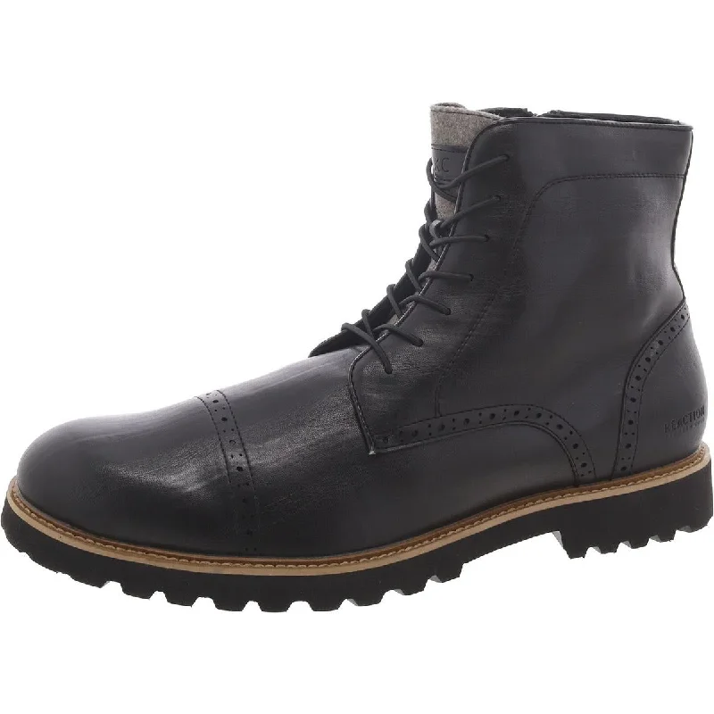 boots for people with swollen feet and ankles in winter-Kenneth Cole Reaction Mens Klay Lug CT Faux Leather Combat & Lace-Up Boots