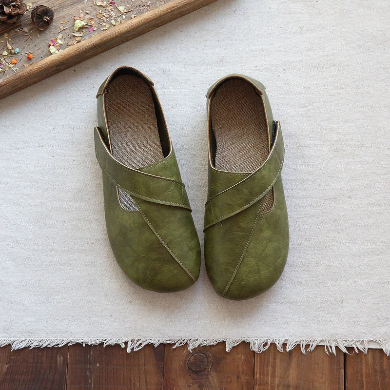 Flats shoes with a cushioned footbed for all-day comfort -Women Handmade Retro Soft Velcro Casual Flats