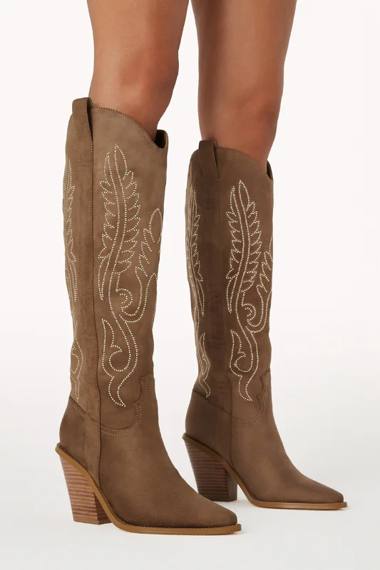 boots with anti-slip soles for safety in snow-Sally Cowboy Boot - Taupe