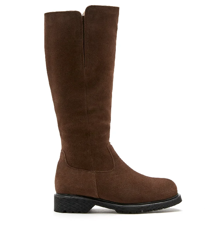 boots with warm fleece lining for winter-HELENE SHEARLING-LINED SUEDE BOOT