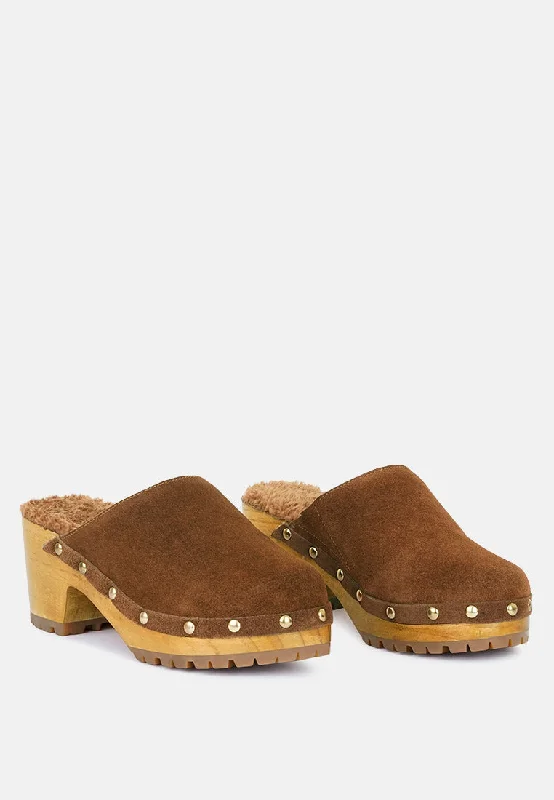 slippers for barefoot comfort-TULLEY Suede Clogs Mules in Tan