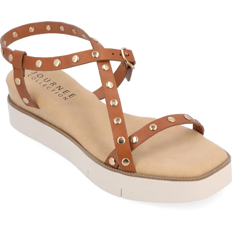 Comfortable sandals for active women with contoured footbeds -Journee Collection Womens Lindsay Faux Leather Studded Slingback Sandals