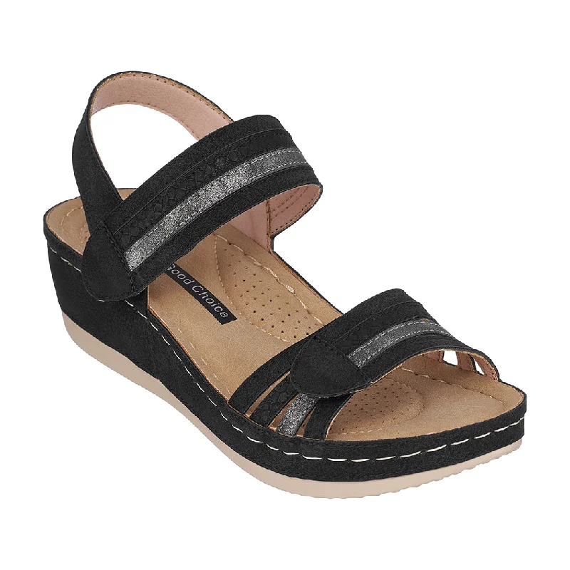 Comfortable sandals for women with breathable straps for hot weather -Samar Black Wedge Sandals