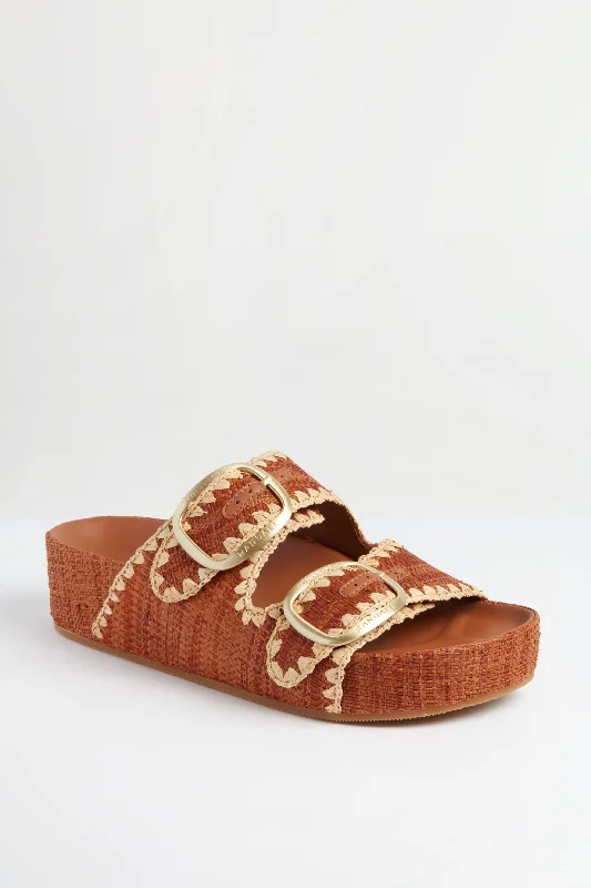 Sandals for women with soft leather straps for durability -Brown Straw Theo Two Band Sandals