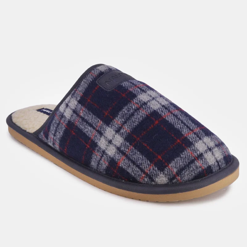 slippers with comfort and arch support-Nautica Mens Plaid Micro Suede Slipper