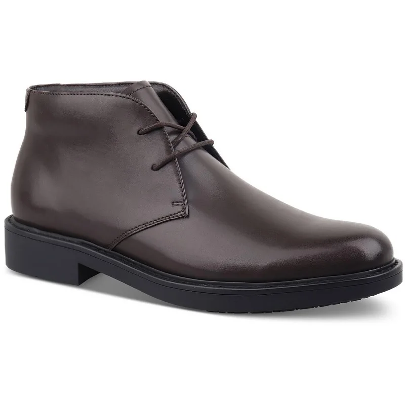 boots for ensuring warmth and comfort in winter-Alfani Mens Zane Faux Leather Chukka Boots