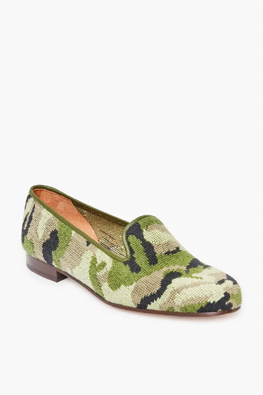 slippers for women with foot fatigue-Camo Needlepoint Slippers