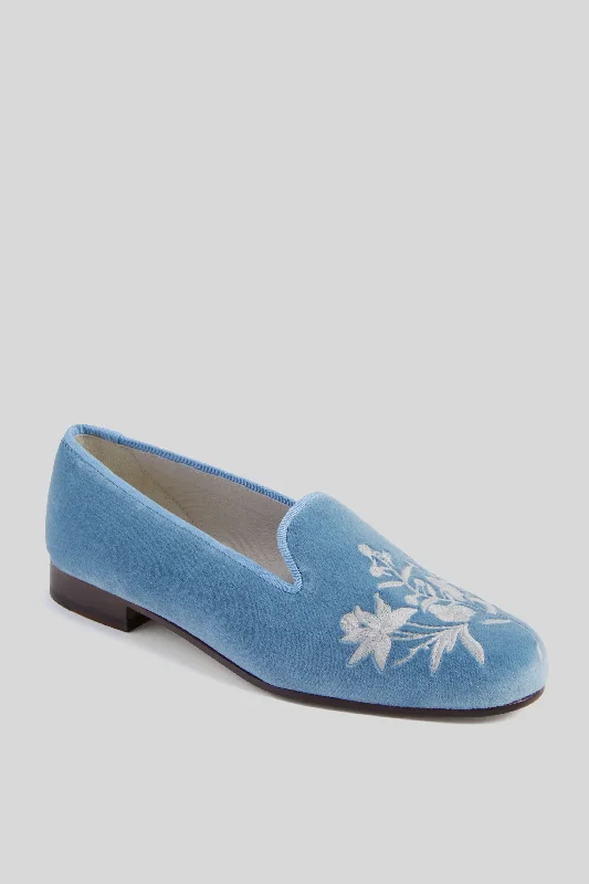 slippers for long-term foot pain relief-Wedgewood Blue Velvet Chinapaper Slippers