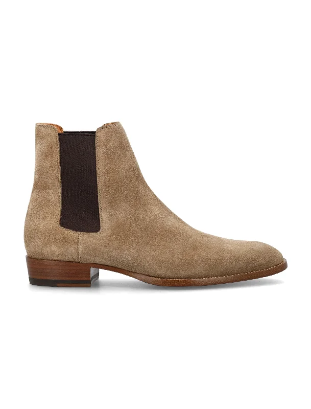 boots with wide toe boxes for added comfort-SAINT LAURENT Elegant Wyatt 30 Suede Chelsea Boots