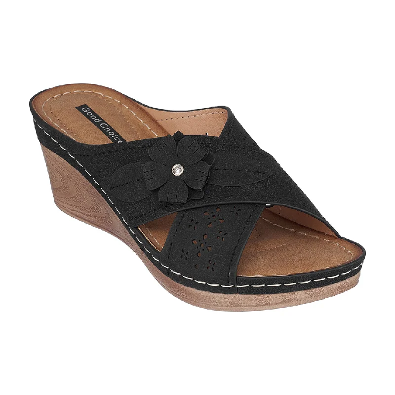 Comfortable sandals for casual strolls in the park with supportive soles -Dory Black Wedge Sandals