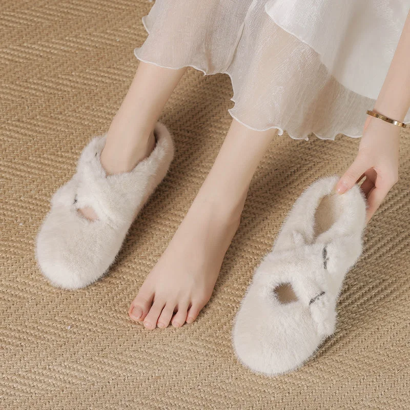 slippers with comfortable foam for sore feet-Women Minimalist Soft Winter Fur Slippers