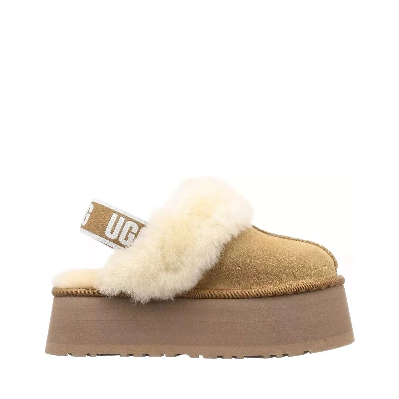 slippers for comfort on concrete floors-Women's Shoes UGG FUNKETTE Platform Sheepskin & Suede Slippers 1113474 CHESTNUT