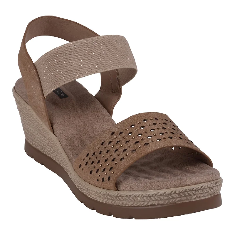 Comfortable sandals for women with toe protection for added comfort -Bane Natural Embellished Elastic Double Band Wedge Sandals