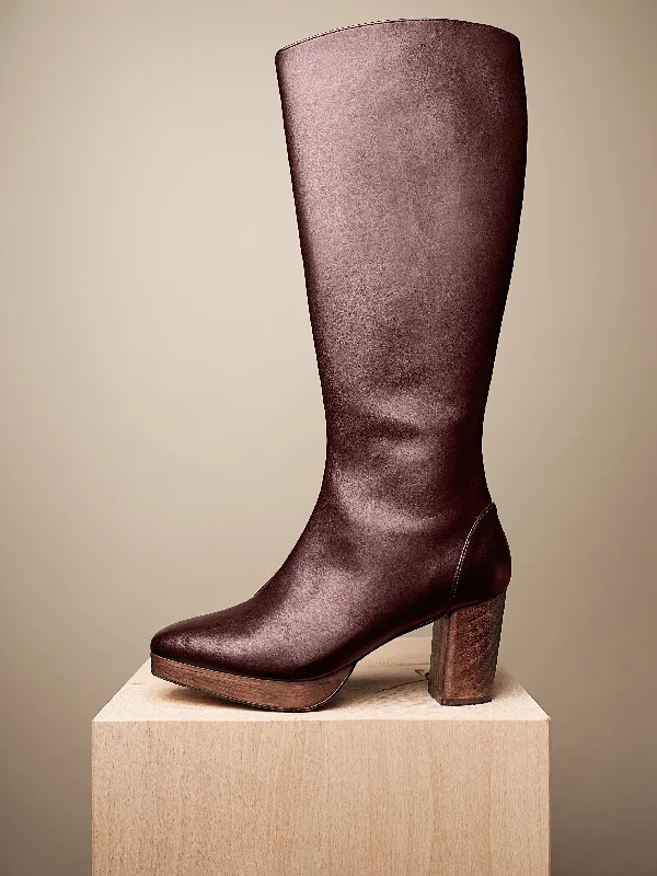 boots for protection in extreme winter conditions-Ziggy Wood Platform Knee High Boot