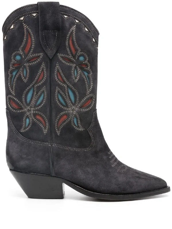 boots for men and women with foot issues-ISABEL MARANT Western Style Intarsia Leather Boots 50mm