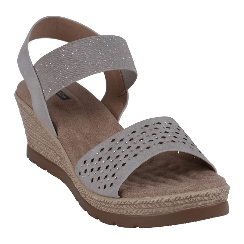 Comfortable sandals for outdoor walking with arch support -Bane Silver Embellished Elastic Double Band Wedge Sandals