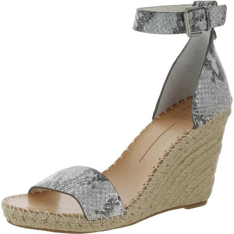 Noor Womens Leather Ankle Espadrille Heels