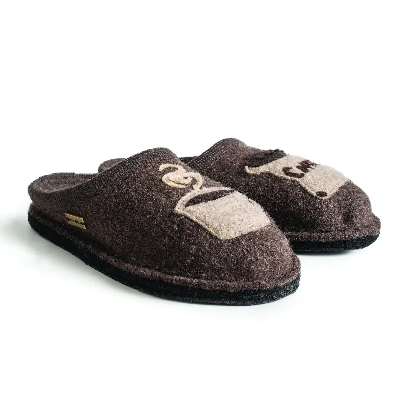 slippers with support for tired feet-Haflinger Coffee Slipper (Unisex) - Earth